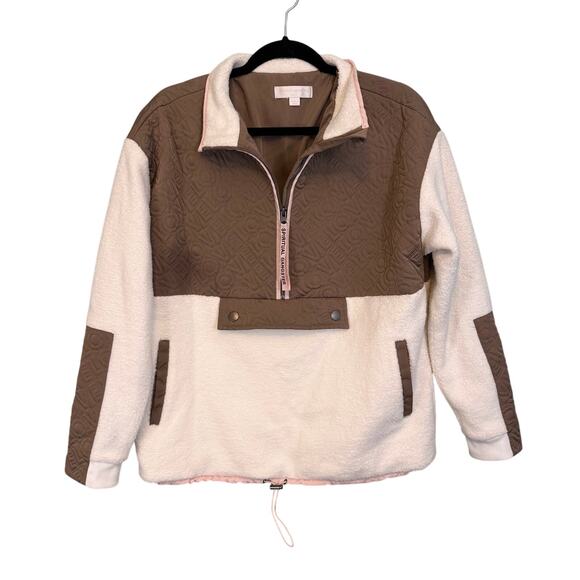 Spiritual Gangster Sherpa Half-Zip Pullover LOVE Jacket Womens Small Brown Cream - Picture 1 of 11